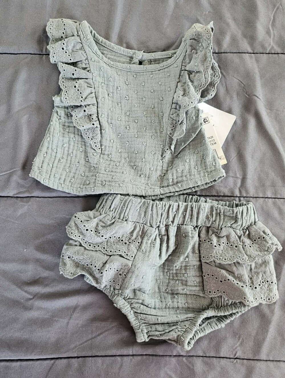 Girls Sage Green Ruffled Two-Piece Set